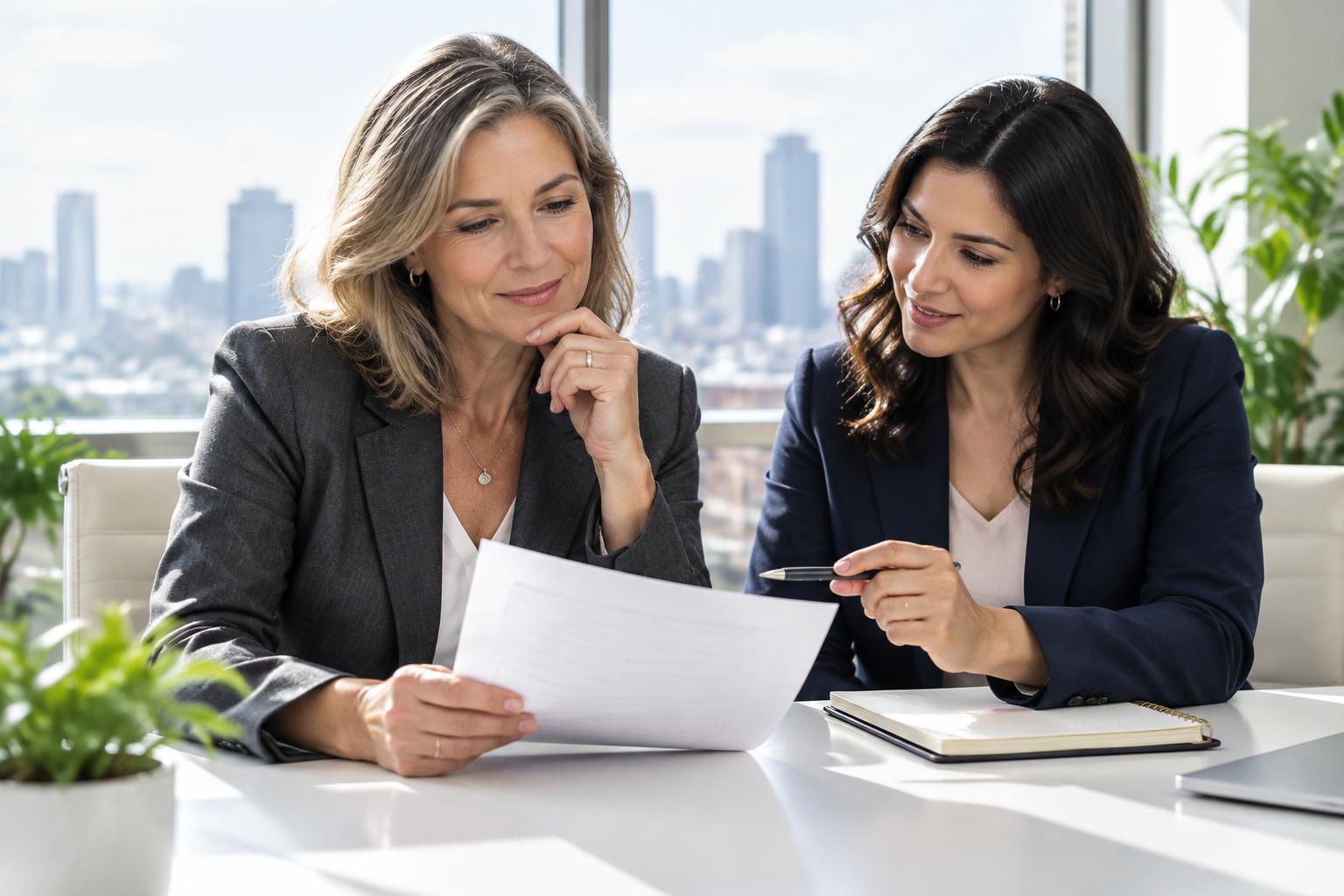 Professional and advisor evaluating a career offer together
