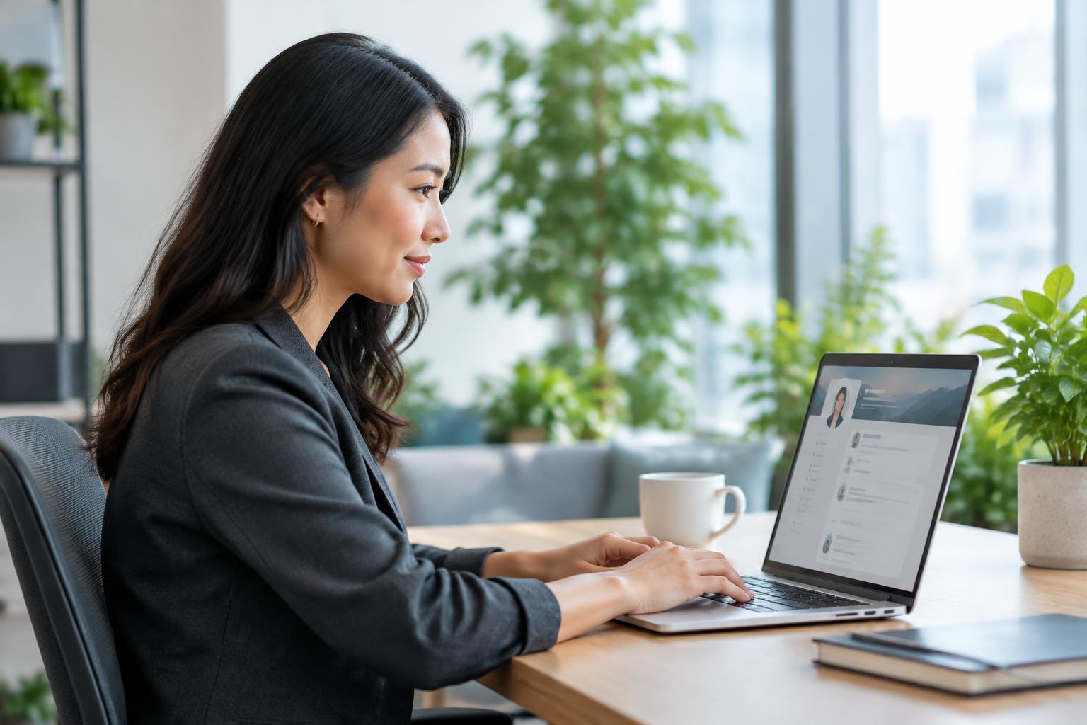 Professional refining her online career profile